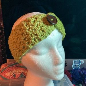 Crochet green button headband ear warmer